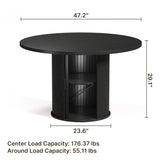 Asofer Round Dining Table for 4, Circle Dining Table with 2-Layer Storage and Smooth Sliding Wood Doors, Iron Strip Frame Base for Kitchen Living Room, Black