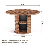Asofer Round Dining Table for 4, Circle Dining Table with 2-Layer Storage and Smooth Sliding Wood Doors, Iron Strip Frame Base for Kitchen Living Room, Brown