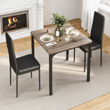 Dining Table Set for 2, 3 Piece Kitchen Table Set with 2 Upholstered PU Leather Chairs for Dining Room, Living Room, Apartment, Small Space, Grey