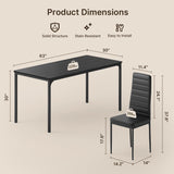 Dining Room Table Set for 6, Asofer Kitchen Table Set with Upholstered PU Leather Chairs for Kitchen Room, Living Room, Apartment, Black