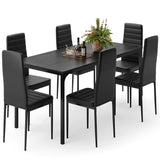 Dining Room Table Set for 6, Asofer Kitchen Table Set with Upholstered PU Leather Chairs for Kitchen Room, Living Room, Apartment, Black