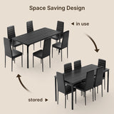 Dining Room Table Set for 6, Asofer Kitchen Table Set with Upholstered PU Leather Chairs for Kitchen Room, Living Room, Apartment, Black