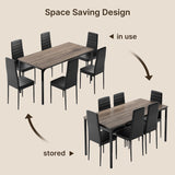 Dining Room Table Set for 6, Asofer Kitchen Table Set with Upholstered PU Leather Chairs for Kitchen Room, Living Room, Apartment, Gray