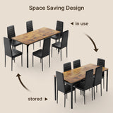 Dining Room Table Set for 6, Asofer Kitchen Table Set with Upholstered PU Leather Chairs for Kitchen Room, Living Room, Apartment, Retro