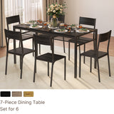 Dining Table Set for 6 , 7-Piece Kitchen Table Set for Small Space, Apartment, Kitchen, Dining Room, Space-Saving - Black