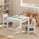 Kid's Table and Chairs Set, Asofer Toddler Craft Table with Removable Tabletop Storage for Playing Studying Eating, White&Gray
