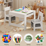 Kid's Table and Chairs Set, Asofer Toddler Craft Table with Removable Tabletop Storage for Playing Studying Eating, White&Gray
