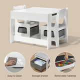 Kid's Table and Chairs Set, Asofer Toddler Craft Table with Removable Tabletop Storage for Playing Studying Eating, White&Gray