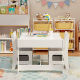 Kids' Table and Chairs Set, Asofer Toddler Craft Table with Removable Tabletop Storage for Playing Studying Eating, White&Gray