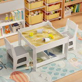 Kids' Table and Chairs Set, Asofer Toddler Craft Table with Removable Tabletop Storage for Playing Studying Eating, White&Gray