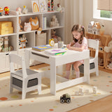 Kids' Table and Chairs Set, Asofer Toddler Craft Table with Removable Tabletop Storage for Playing Studying Eating, White&Gray