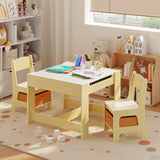 Kids' Table and Chairs Set, Asofer Toddler Craft Table with Removable Tabletop Storage for Playing Studying Eating, Natural