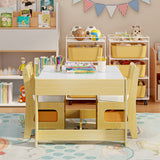Kids' Table and Chairs Set, Asofer Toddler Craft Table with Removable Tabletop Storage for Playing Studying Eating, Natural