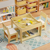 Kids' Table and Chairs Set, Asofer Toddler Craft Table with Removable Tabletop Storage for Playing Studying Eating, Natural