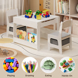 3 Piece Child Table and Chair Set, 4-in-1 Kids Table Set, Child Activity Desk with Chalkboard/Whiteboard and Bookshelf - Gray