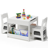 Asofer 4-in-1 Kids Table Set with 2 Chairs, Bookshelves and Storage Drawer for Drawing Playing Studying Eating, Gray
