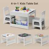 3 Piece Child Table and Chair Set, 4-in-1 Kids Table Set, Child Activity Desk with Chalkboard/Whiteboard and Bookshelf - Gray