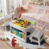 3 Piece Child Table and Chair Set, 4-in-1 Kids Table Set, Child Activity Desk with Chalkboard/Whiteboard and Bookshelf - Gray