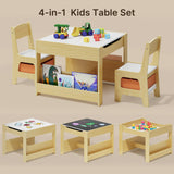 3 Piece Child Table and Chair Set, 4-in-1 Kids Table Set, Child Activity Desk with Chalkboard/Whiteboard and Bookshelf - Retro