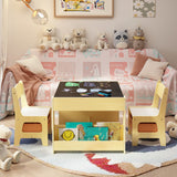 3 Piece Child Table and Chair Set, 4-in-1 Kids Table Set, Child Activity Desk with Chalkboard/Whiteboard and Bookshelf - Retro