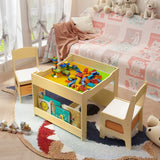 Asofer 4-in-1 Kids Table and Chair Set, Bookshelves and Storage Drawer for Drawing Playing Studying Eating, Natural
