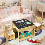 Asofer 4-in-1 Kids Table and Chair Set, Bookshelves and Storage Drawer for Drawing Playing Studying Eating, Natural