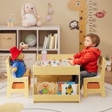 3 Piece Child Table and Chair Set, 4-in-1 Kids Table Set, Child Activity Desk with Chalkboard/Whiteboard and Bookshelf - Retro