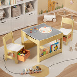 Asofer 4-in-1 Kids Table and Chair Set, Bookshelves and Storage Drawer for Drawing Playing Studying Eating, Natural