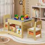 Asofer 4-in-1 Kids Table and Chair Set, Bookshelves and Storage Drawer for Drawing Playing Studying Eating, Natural
