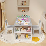 3 in 1 Kid Table & Chair Set Drawing, Child Activity Table, Kids Table Set Painting with Cabinet - Grey