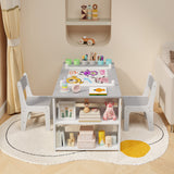 Asofer Kids Art Table with Storage, Kid Acitivity Table and Chair Set for Playing Painting Studying Crafting, White/Gray