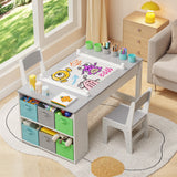 Asofer Kids Art Table with Storage, Kid Acitivity Table and Chair Set for Playing Painting Studying Crafting, White/Gray