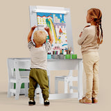 3 in 1 Kid Table & Chair Set Drawing, Child Activity Table, Kids Table Set Painting with Cabinet - Grey