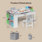 3 in 1 Kid Table & Chair Set Drawing, Child Activity Table, Kids Table Set Painting with Cabinet - Grey