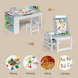 3 in 1 Kid Table & Chair Set Drawing, Child Activity Table, Kids Table Set Painting with Cabinet - Grey