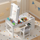 3 in 1 Kid Table & Chair Set Drawing, Child Activity Table, Kids Table Set Painting with Cabinet - Grey