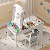 Asofer Kids Art Table with Storage, Kid Acitivity Table and Chair Set for Playing Painting Studying Crafting, White/Gray