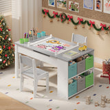 3 in 1 Kid Table & Chair Set Drawing, Child Activity Table, Kids Table Set Painting with Cabinet - Grey