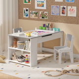 3 in 1 Kid Table & Chair Set Drawing, Child Activity Table, Kids Table Set Painting with Cabinet - Grey