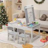 3 in 1 Kid Table & Chair Set Drawing, Child Activity Table, Kids Table Set Painting with Cabinet - Grey