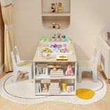 Asofer Kids Art Table with Storage, Kid Acitivity Table and Chair Set for Playing Painting Studying Crafting, White/Nutural