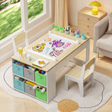 Asofer Kids Art Table with Storage, Kid Acitivity Table and Chair Set for Playing Painting Studying Crafting, White/Nutural
