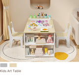 Asofer Kids Art Table with Storage, Kid Acitivity Table and Chair Set for Playing Painting Studying Crafting, White/Nutural