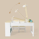 3 in 1 Kid Table & Chair Set Drawing, Child Activity Table, Kids Table Set Painting with Cabinet - Natrual