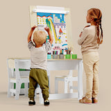 3 in 1 Kid Table & Chair Set Drawing, Child Activity Table, Kids Table Set Painting with Cabinet - Natrual
