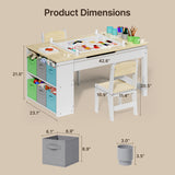 3 in 1 Kid Table & Chair Set Drawing, Child Activity Table, Kids Table Set Painting with Cabinet - Natrual