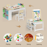 3 in 1 Kid Table & Chair Set Drawing, Child Activity Table, Kids Table Set Painting with Cabinet - Natrual