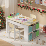 3 in 1 Kid Table & Chair Set Drawing, Child Activity Table, Kids Table Set Painting with Cabinet - Natrual