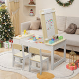 3 in 1 Kid Table & Chair Set Drawing, Child Activity Table, Kids Table Set Painting with Cabinet - Natrual