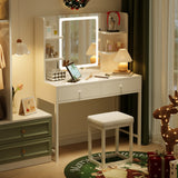 White Vanity Desk for Christmas, Asofer Makeup Vanity Table Set with 3 Adjustable Lighting Modes, Gifts for Her, White